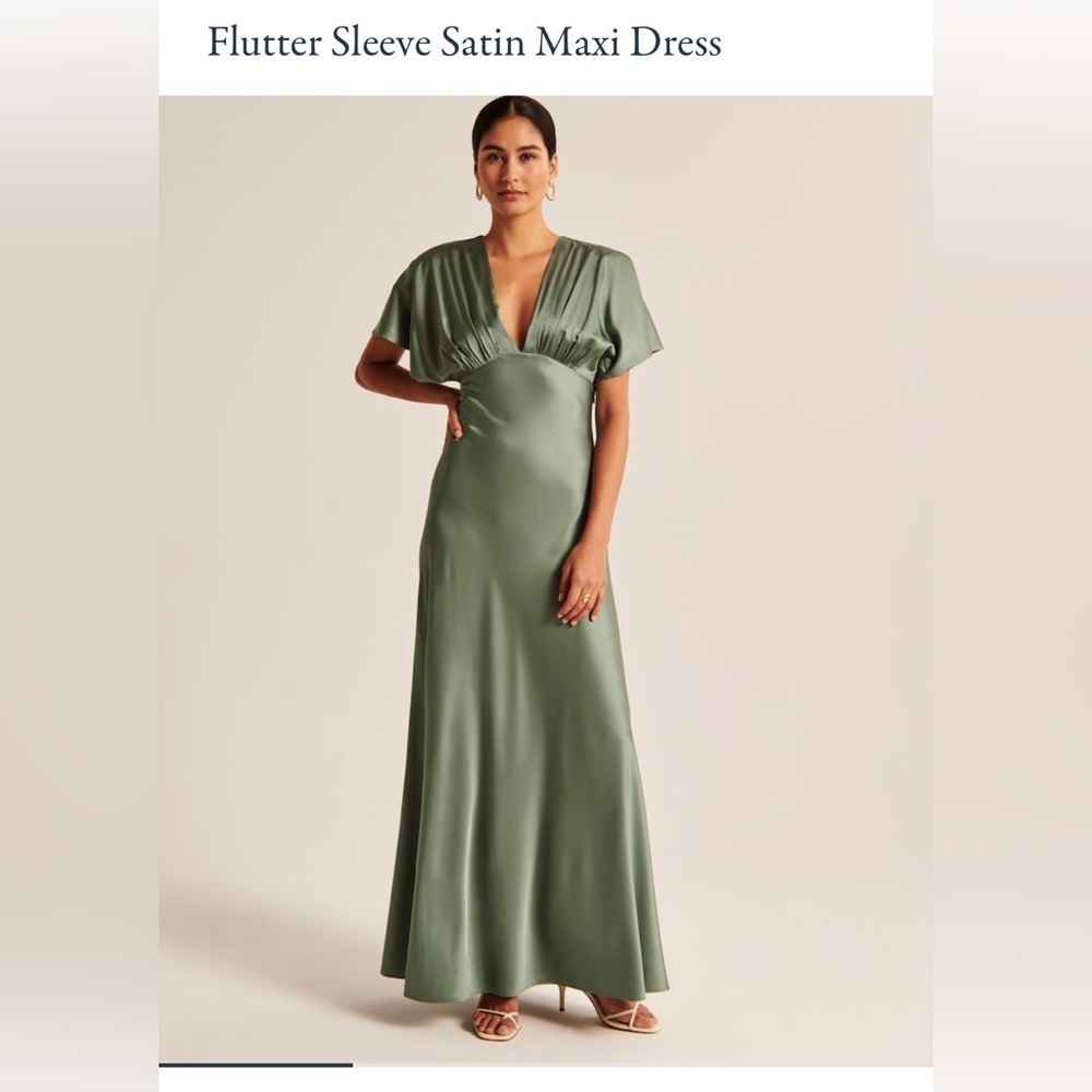 Abercrombie & Fitch Flutter Sleeve Green Satin Maxi Dress